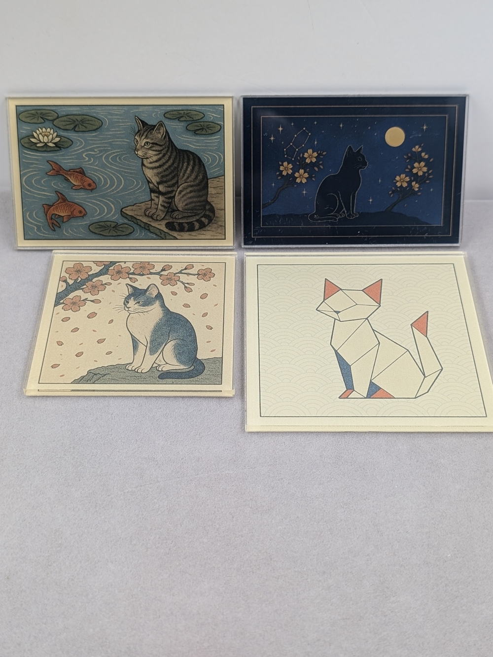 Handmade Japanese Ukiyo-E Cat Art Decorative Fridge Magnets Set of 4 | 0021